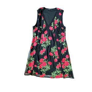 Romeo + Juliet Couture Black Red Floral Mesh Sleeveless Dress M Womens